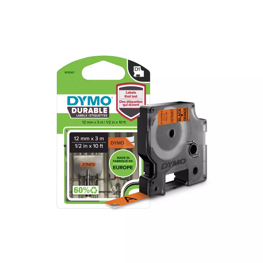DYMO traka Durabl 12mmx3m, crna na oranz
